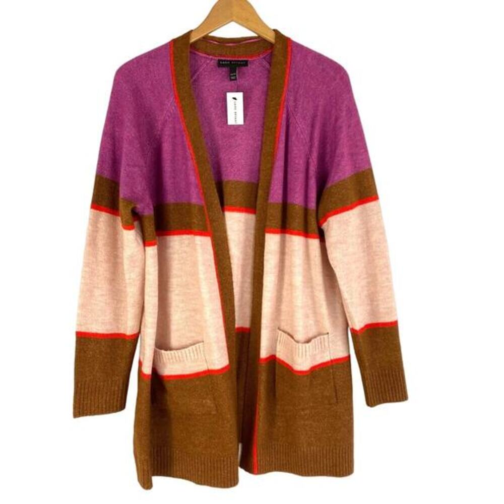 Lane Bryant Colorblock Cardigan Sweater Women 14/16 Pink Open Front Pockets NWT